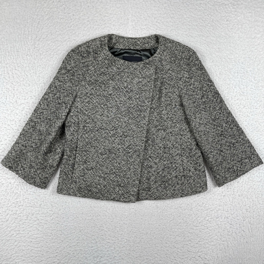 Banana Republic Jacket Womens Medium Gray Tweed Collarless Cropped Old Money